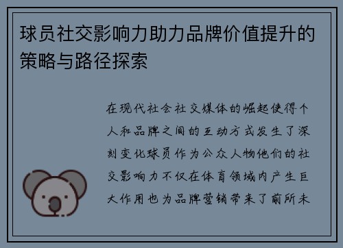 球员社交影响力助力品牌价值提升的策略与路径探索
