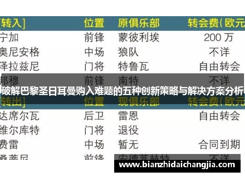 破解巴黎圣日耳曼购入难题的五种创新策略与解决方案分析